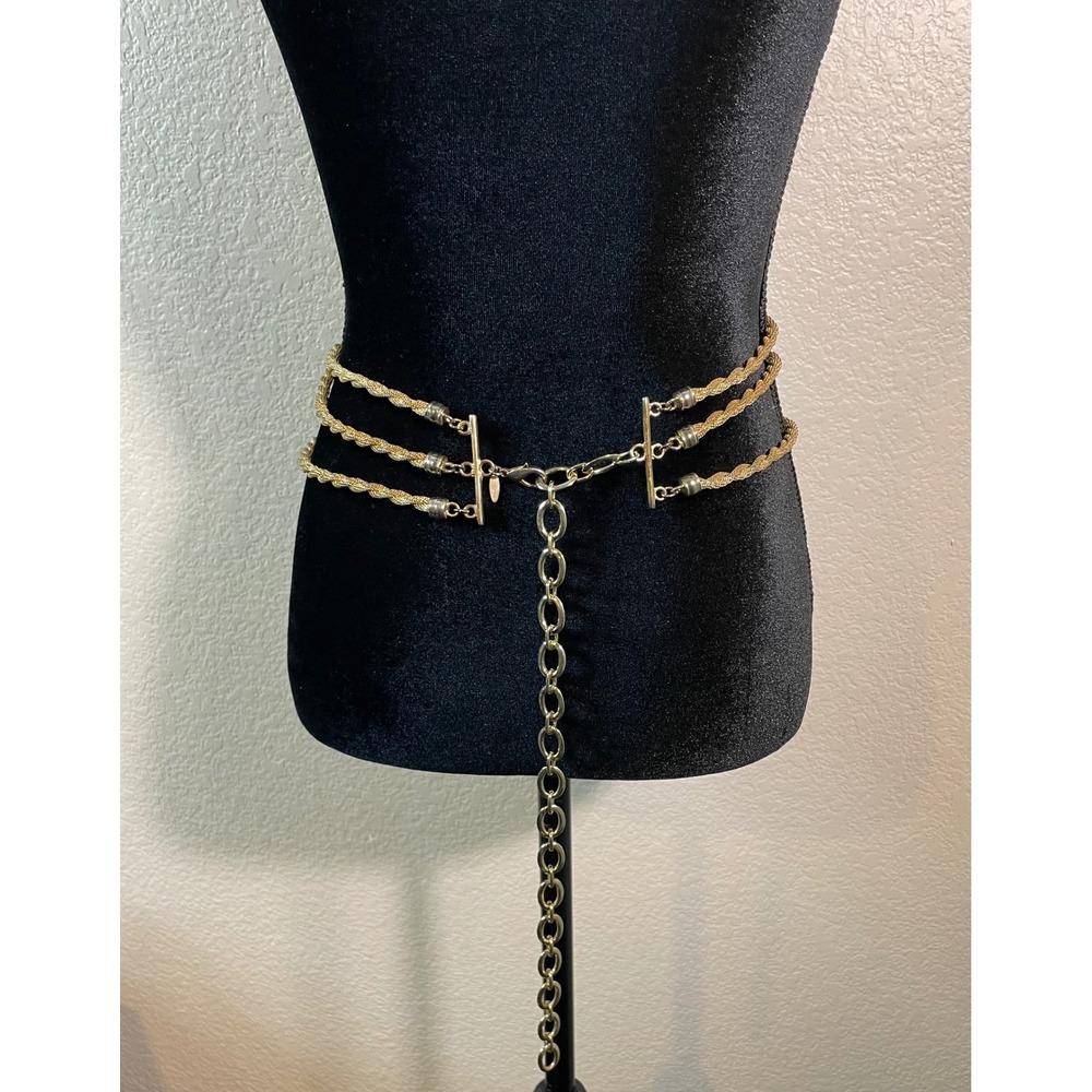 Womens OS Chain Belt Gold Tone Triple Strand Twisted Rope Adjustable